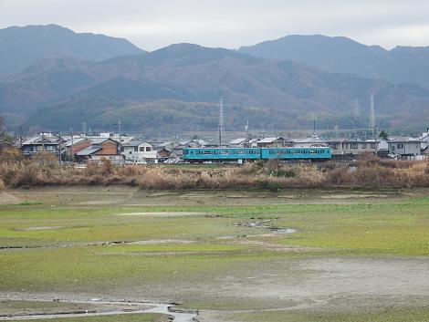 広大寺池ほとりを行くJR西105系
