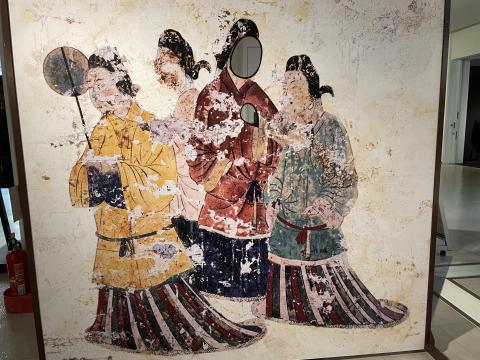 高松塚古墳壁画の顔出しパネル