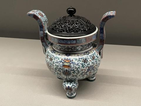 闘彩 八吉祥文香炉 