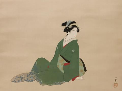 上村松園 雨を聴く